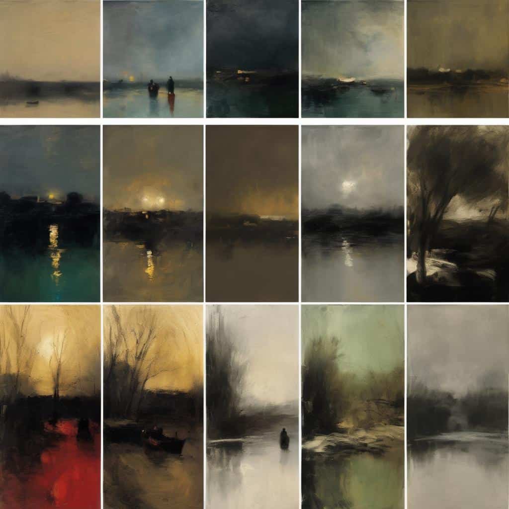 Ολ, η υφή στην εικαστική δημιουργία, αφηρημένα τοπία και παλέτες χρωμάτων σε πίνακες μευψήλωση και ένταση, που αναδεικνύουν τη σημασία της υφής στη δημιουργική τέχνη.